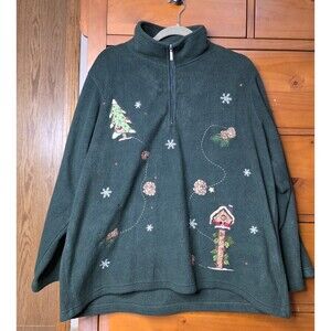 Northcrest Fleece Pullover Size 2X Christmas Holiday Green Cabincore 1/4 Zip
